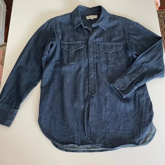 Madewell Womens XS Indigo Blue Dark Wash Denim Chambray Tunic Shirt Classic - Picture 1 of 9